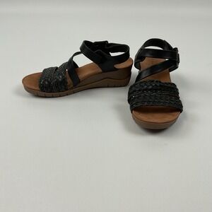Baretraps Celan Black Braided Strappy Wedge Sandals Size 6M Comfort Boho‎